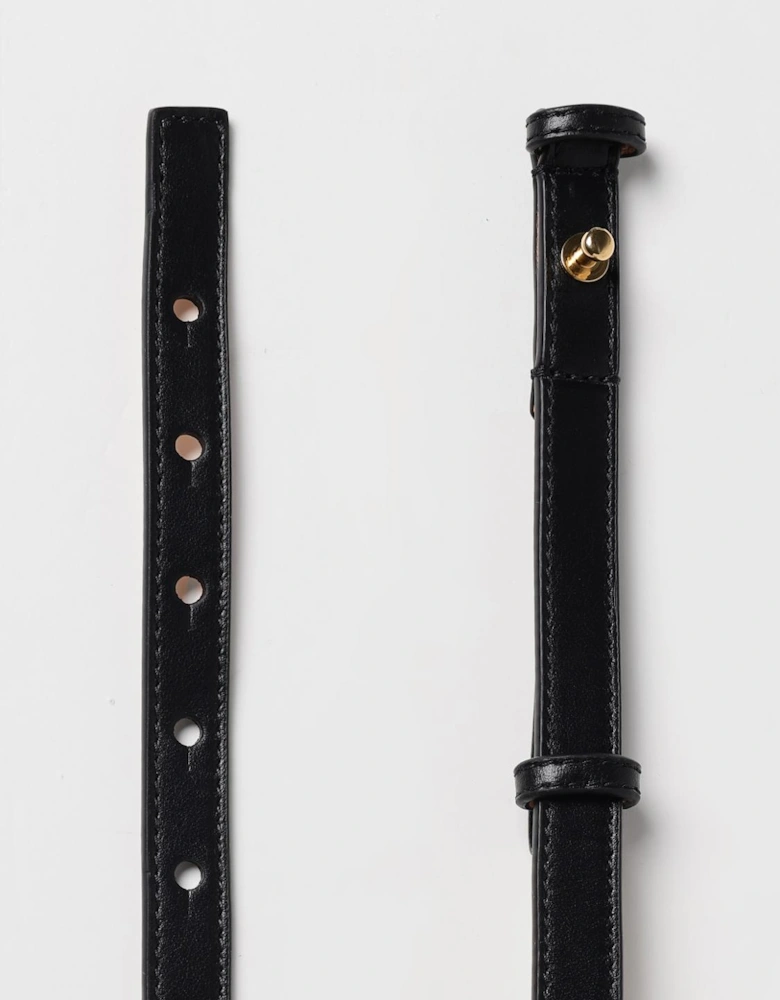 Refined Leather Belt with Metal Logo Accent Stylish Accessory for Outfit