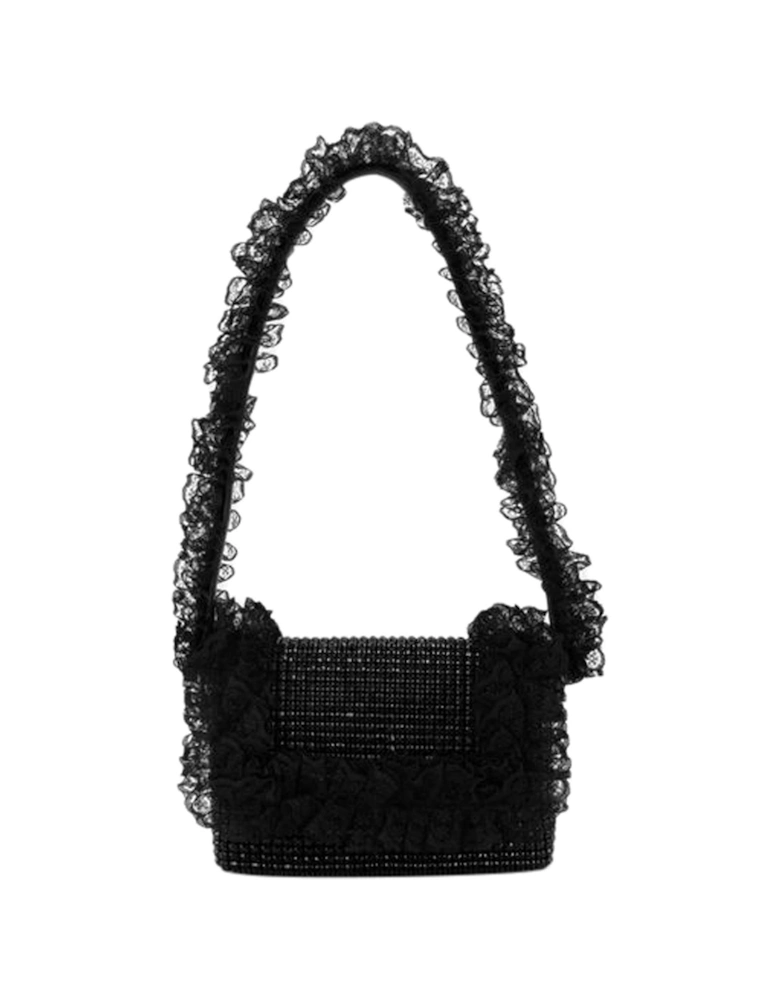 Crystal Lace Detail Synthetic Bag with Top Handle