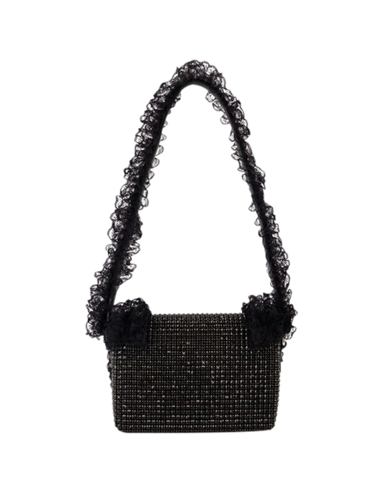 Crystal Lace Detail Synthetic Bag with Top Handle