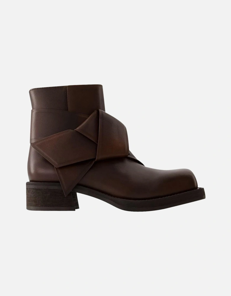 Square Toe Leather Ankle Strap Boots