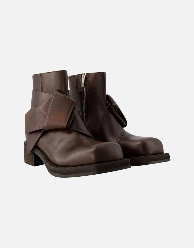 Square Toe Leather Ankle Strap Boots