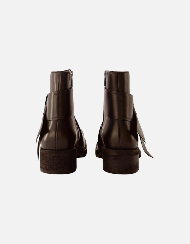 Square Toe Leather Ankle Strap Boots