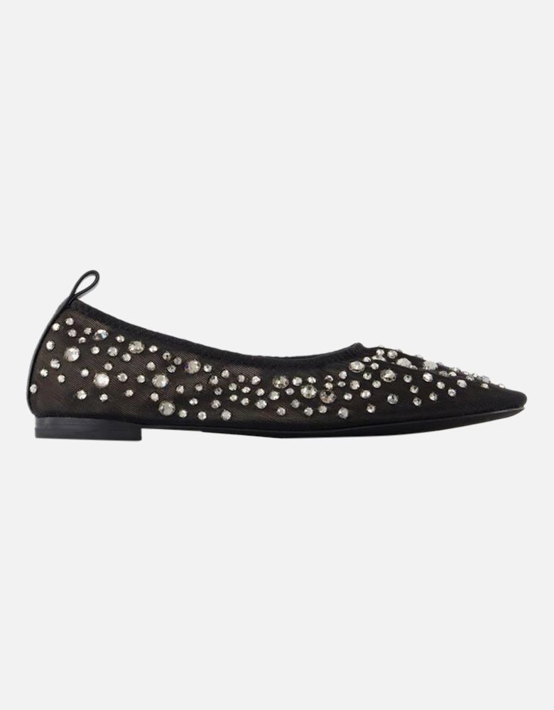 Crystal Embellished Nylon Ballerinas with Round Toe