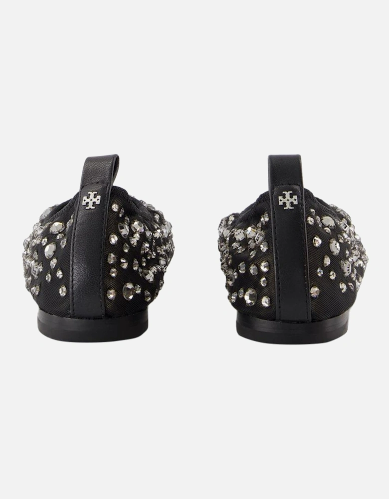Crystal Embellished Nylon Ballerinas with Round Toe