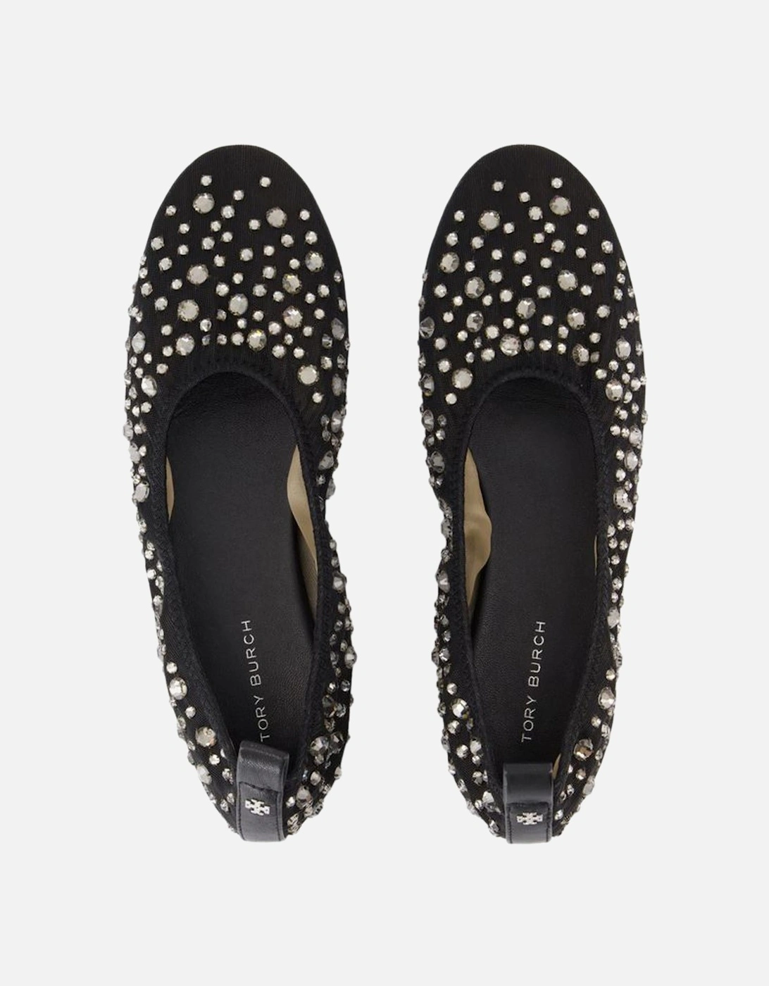 Crystal Embellished Nylon Ballerinas with Round Toe