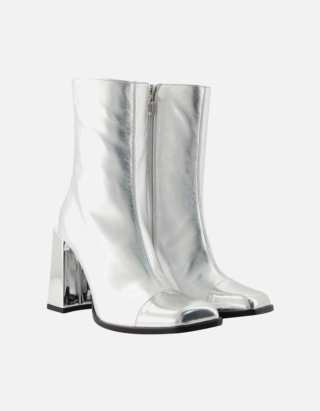 Silver Leather Ankle Boots
