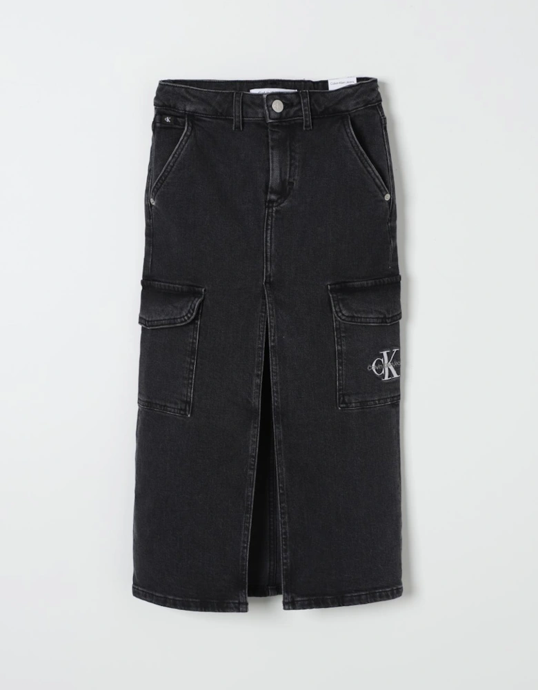Denim Midi Cargo Skirt