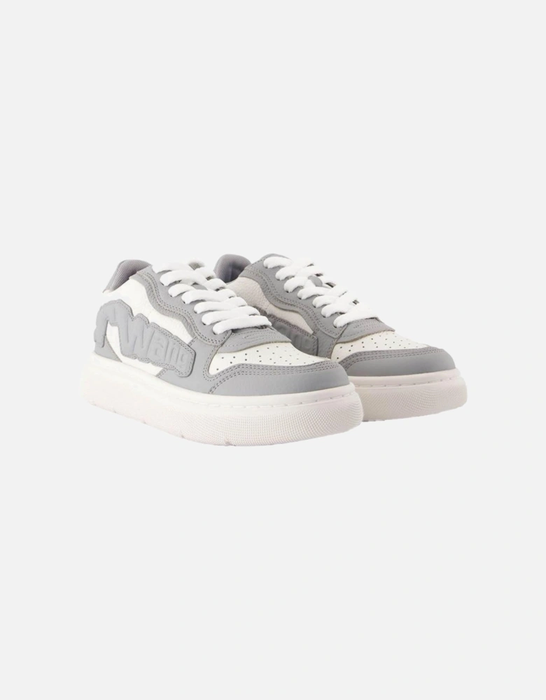 Puff Embossed Calf Leather Sneakers with Round Toe and Lace Closure