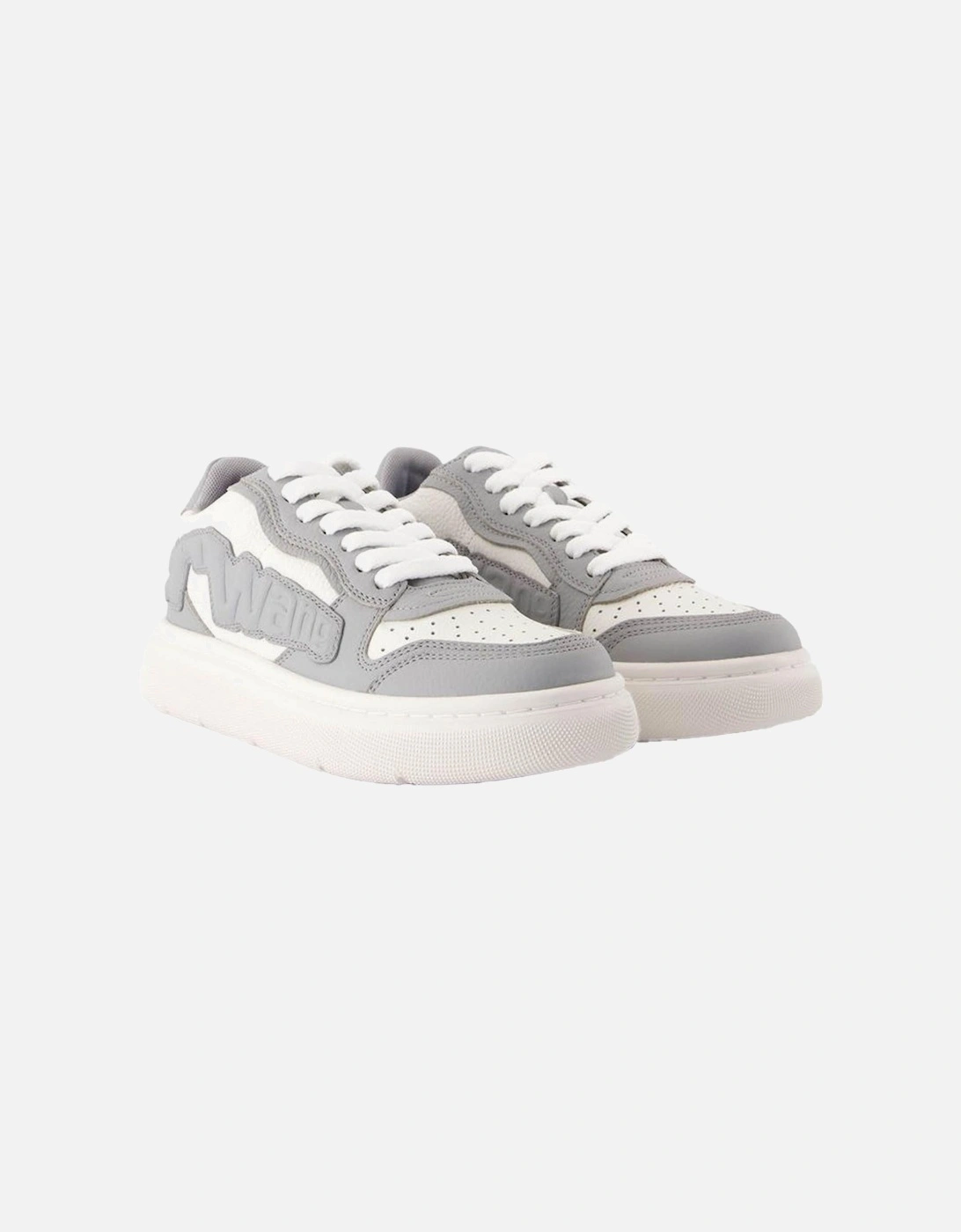 Puff Embossed Calf Leather Sneakers with Round Toe and Lace Closure
