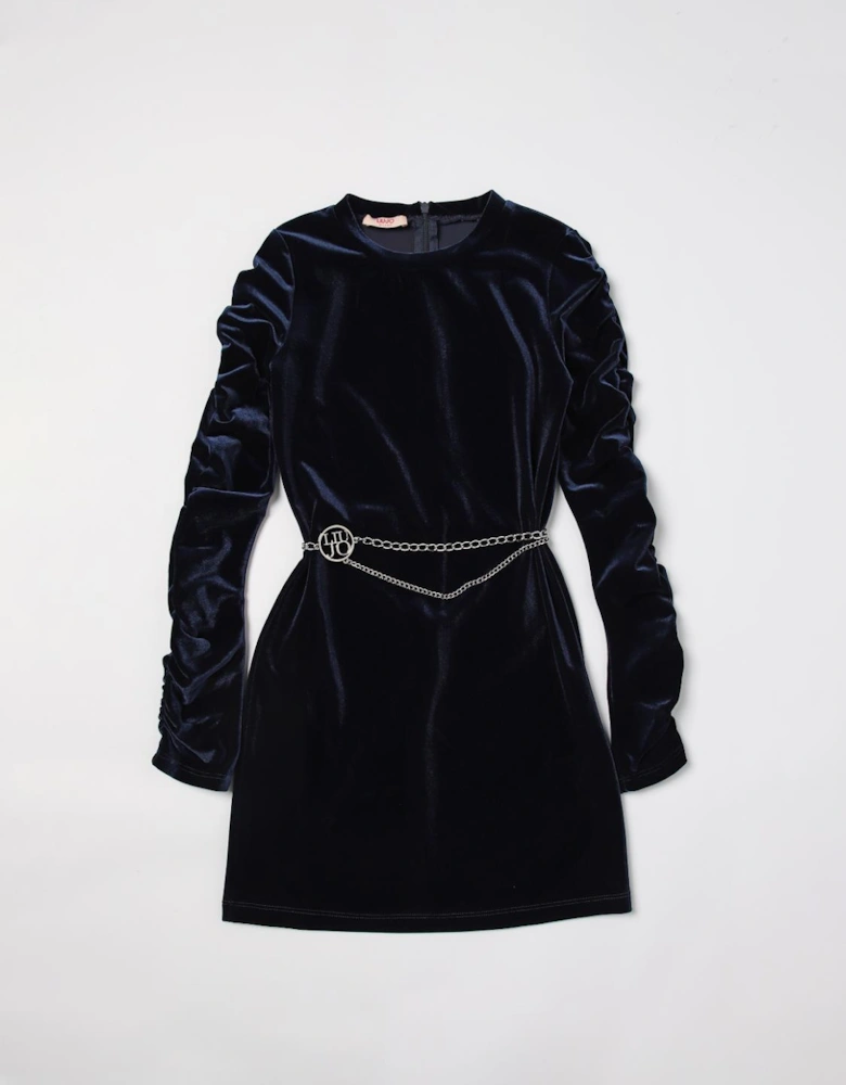 Velvet Mini Dress Chain Belt