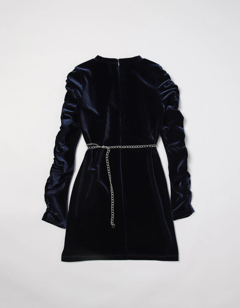 Velvet Mini Dress Chain Belt