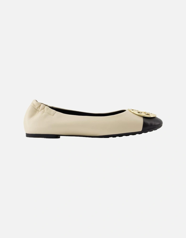 Leather Claire Cap-Toe Ballerinas with Laminated Brass Details