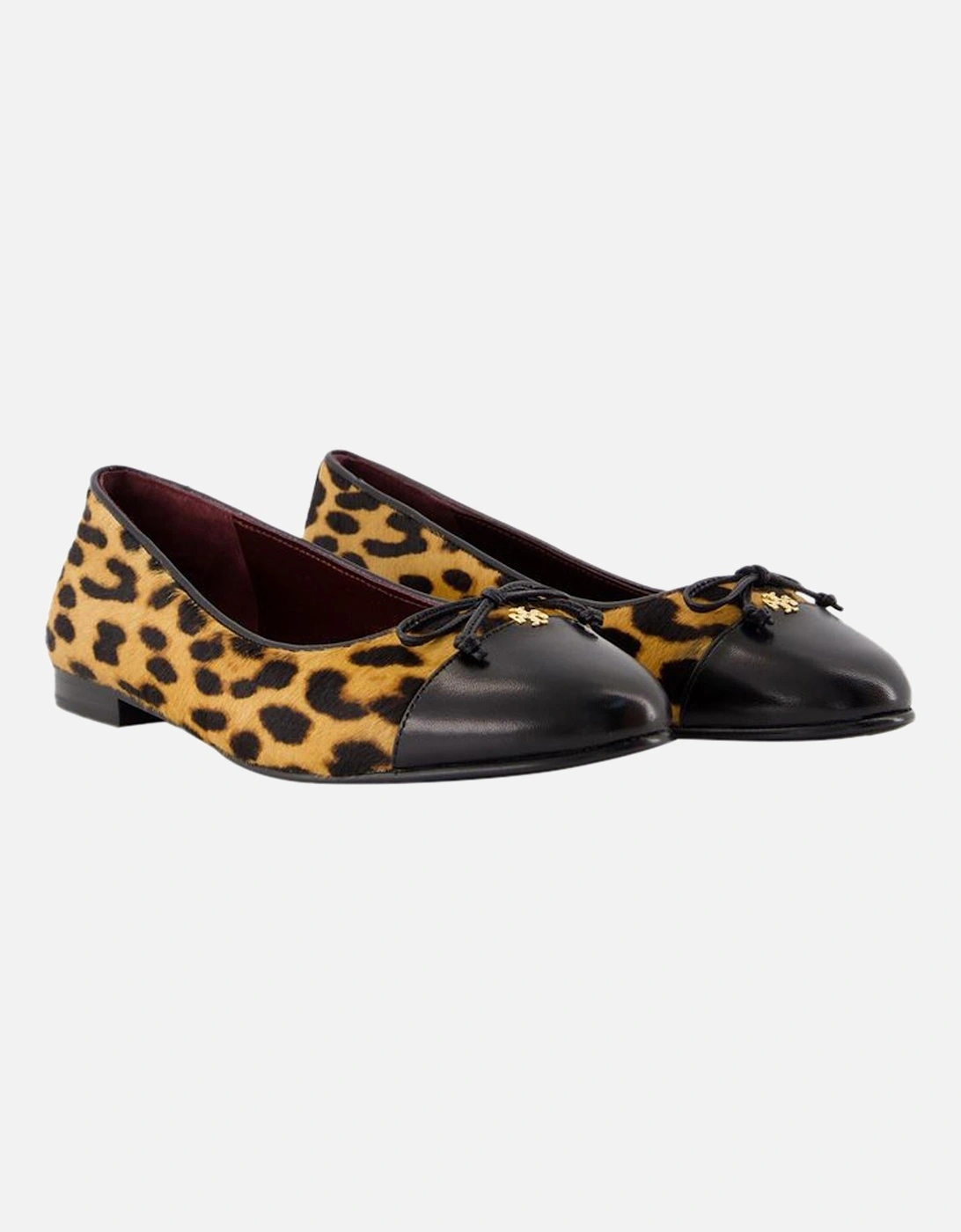 Cap Toe Leather Ballerinas with Printed Design
