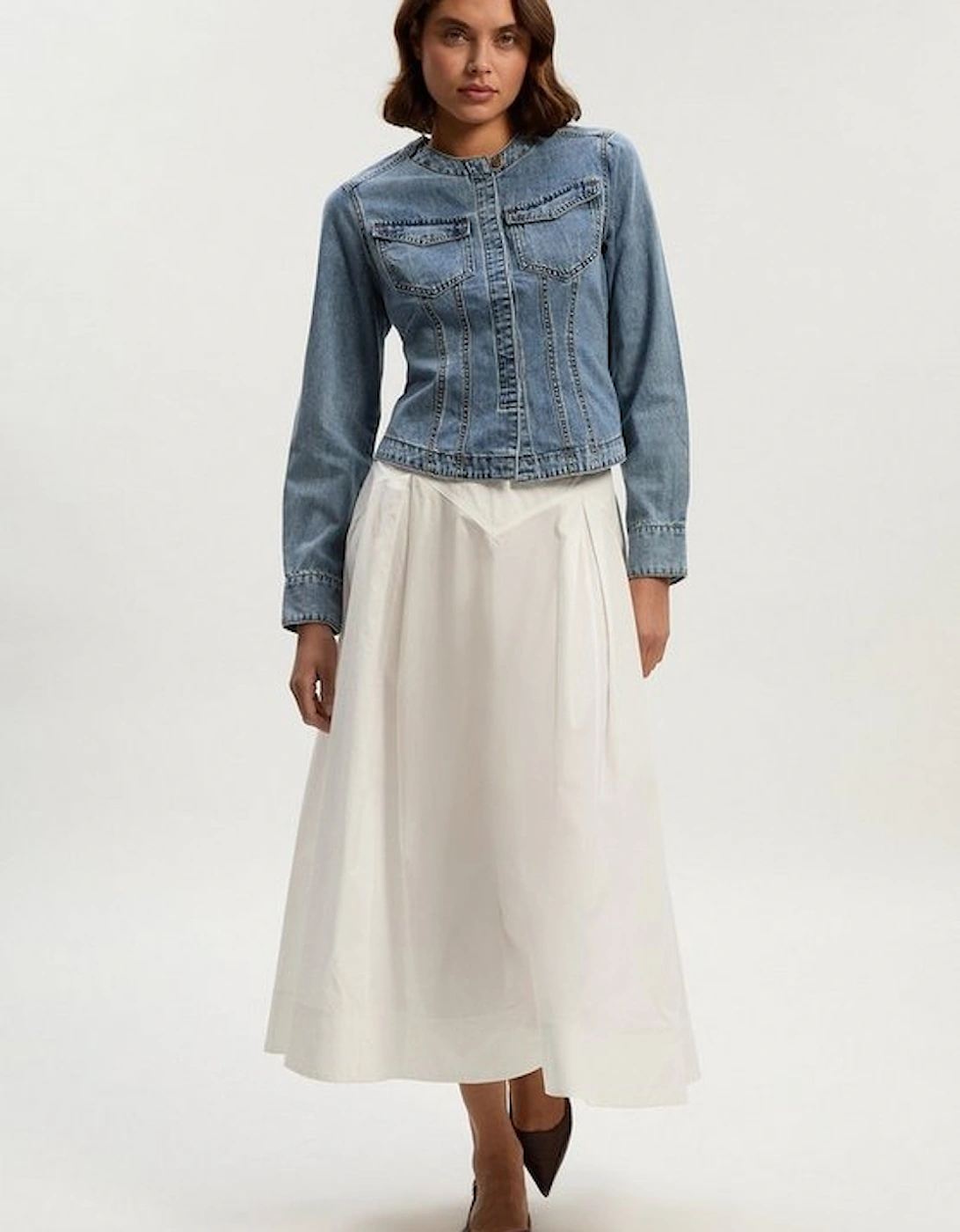 Denim Collarless Tailored Western Shirt, 2 of 1