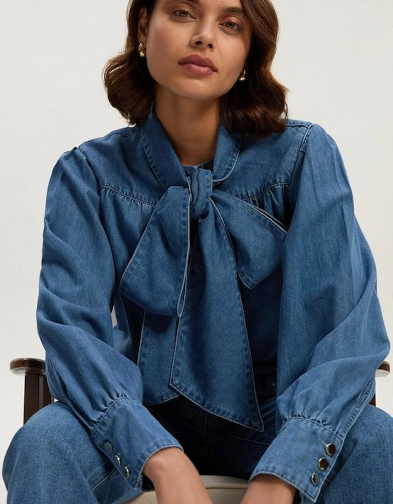 Denim Pussybow Blouse