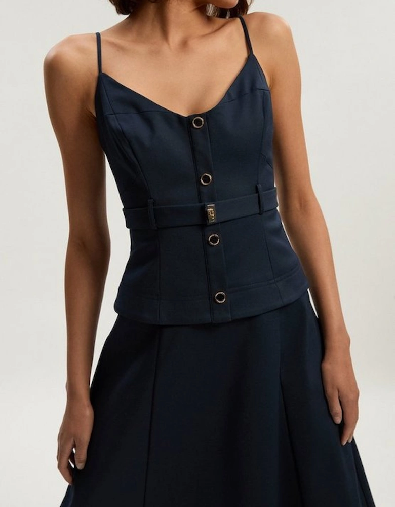 Techno Strappy Belted Hardware Detail Woven Midi Dress