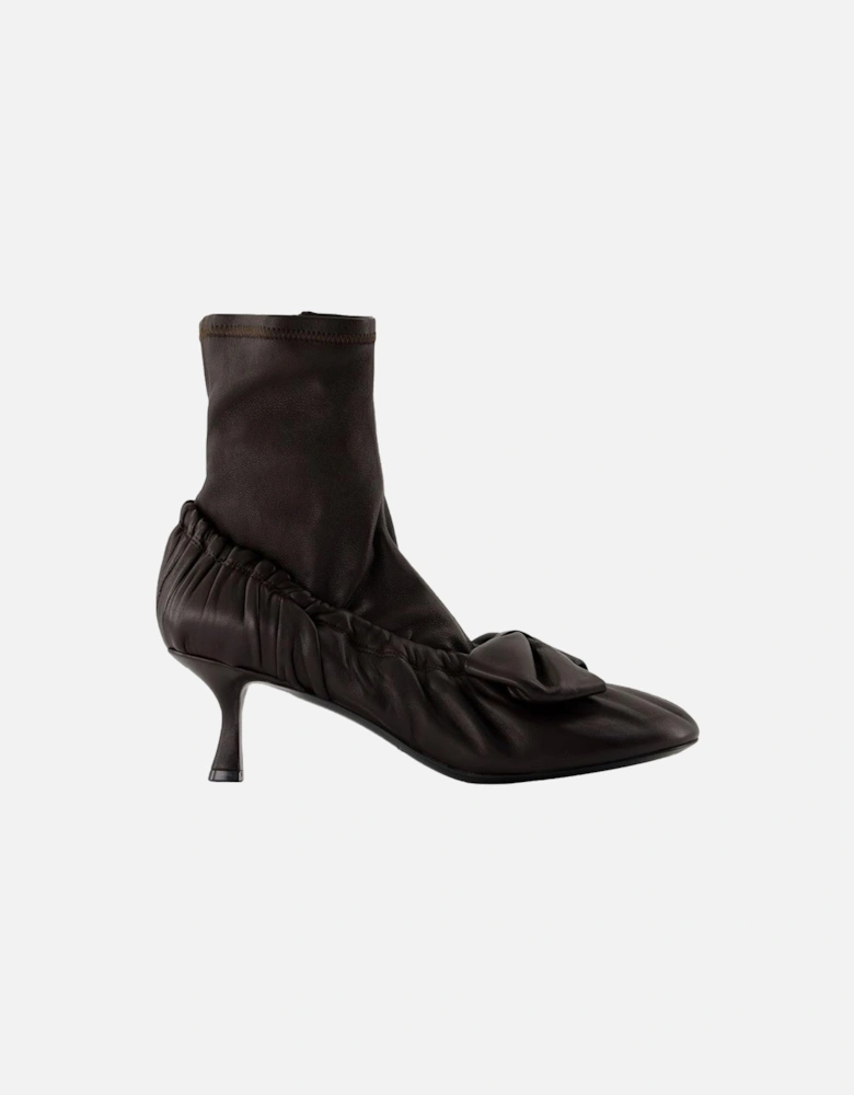 Bow Detail Leather Ankle Boots