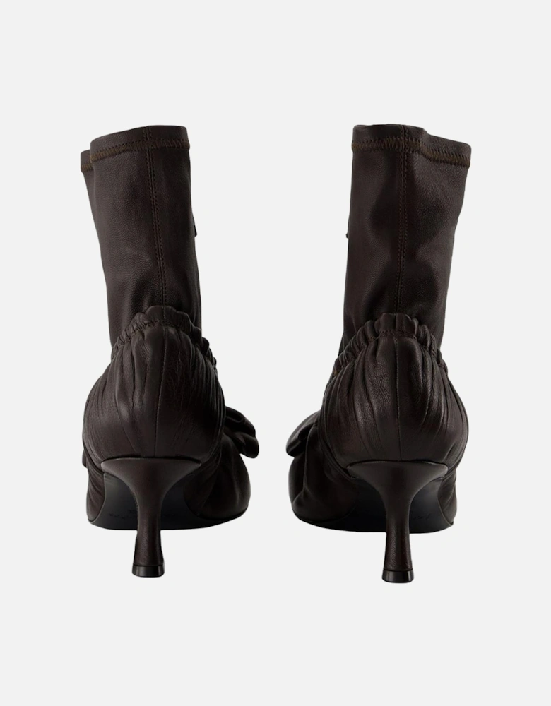 Bow Detail Leather Ankle Boots