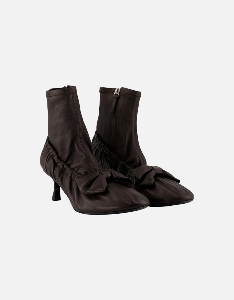 Bow Detail Leather Ankle Boots
