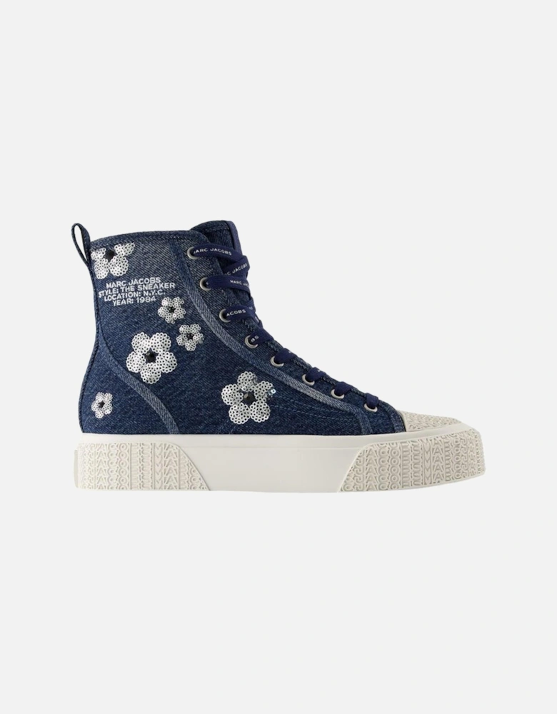 High Top Cotton Sneakers with Lace-Up Closure