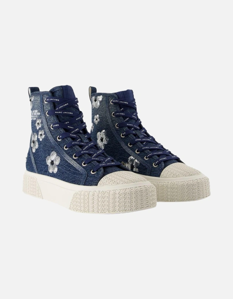 High Top Cotton Sneakers with Lace-Up Closure
