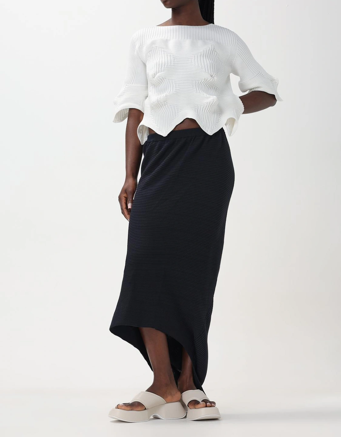 Asymmetrical Pleated Midi Skirt