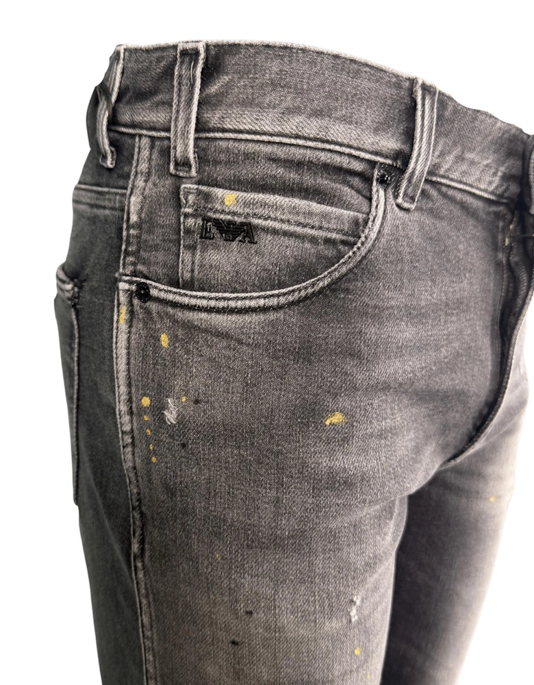J16 Slim-Cut Stonewashed Jeans in Black Grey