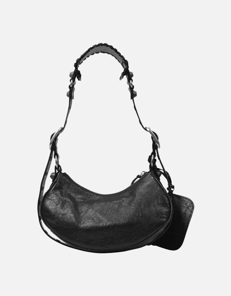 Curved Leather Shoulder Bag with Zipper Closure