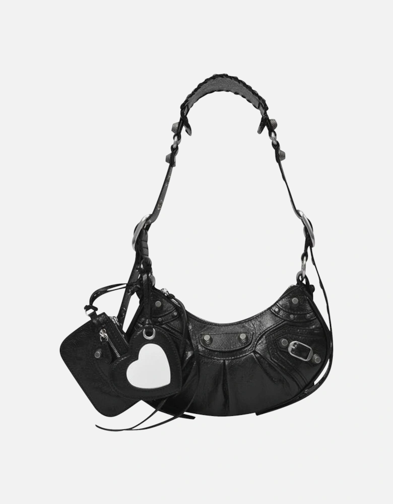 Curved Leather Shoulder Bag with Zipper Closure
