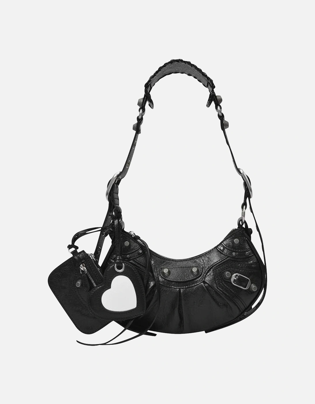 Curved Leather Shoulder Bag with Zipper Closure