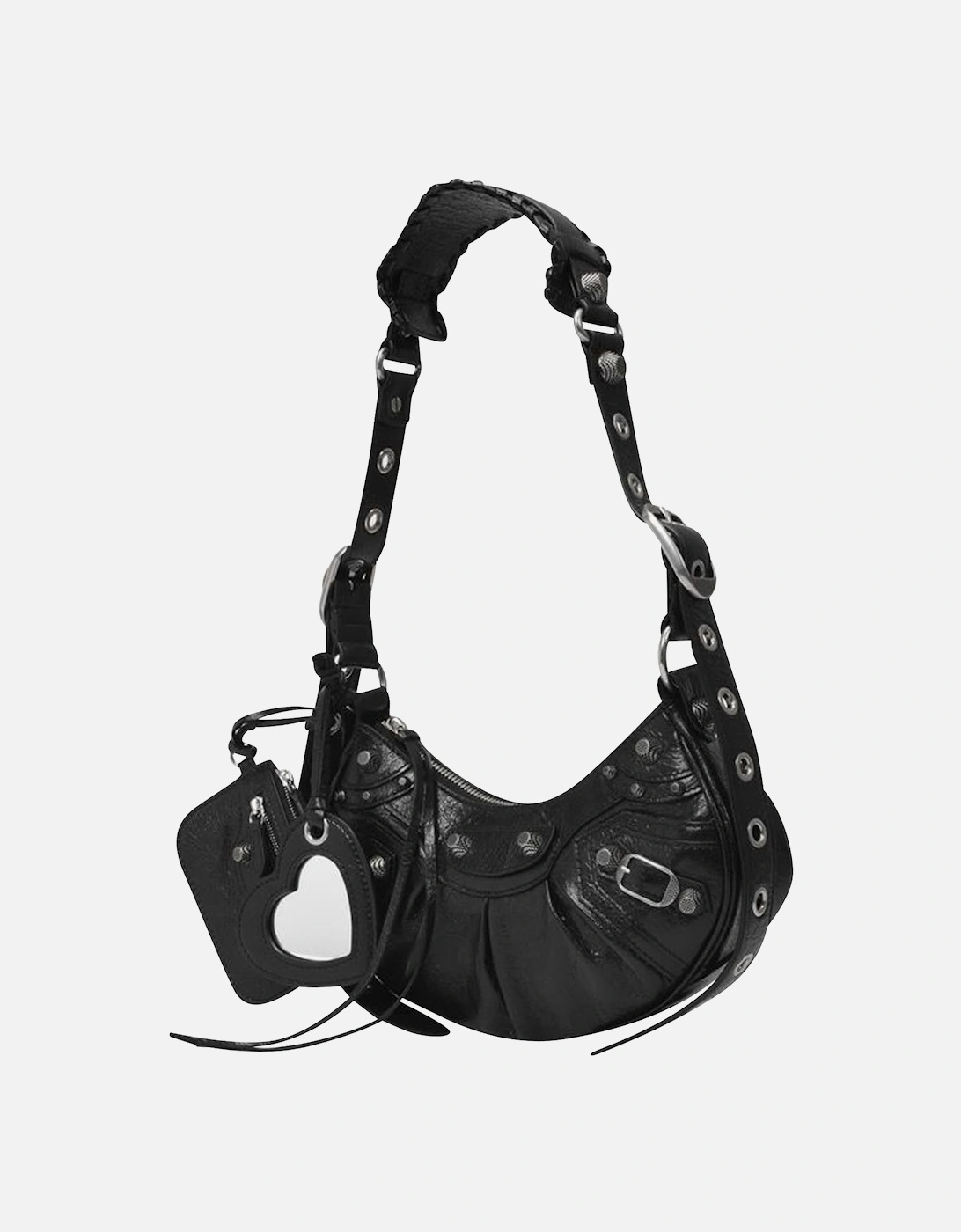 Curved Leather Shoulder Bag with Zipper Closure