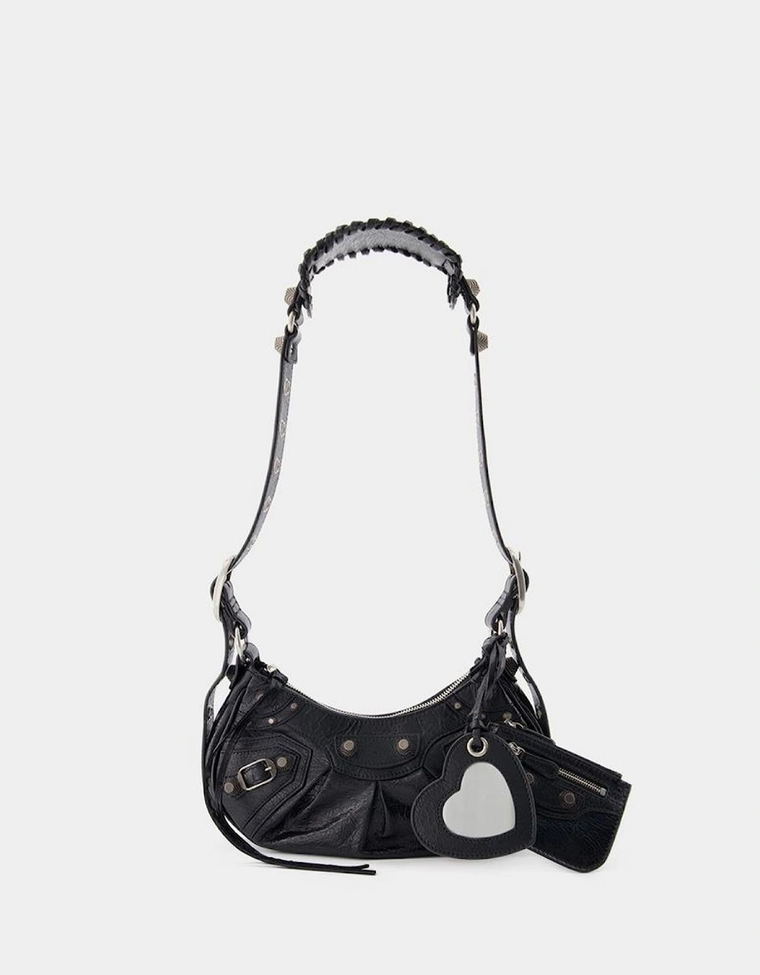 Curved Leather Shoulder Bag with Zipper Closure