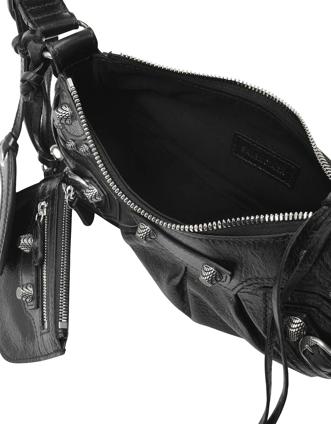 Curved Leather Shoulder Bag with Zipper Closure