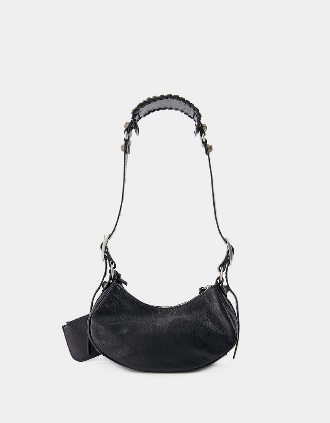 Curved Leather Shoulder Bag with Zipper Closure