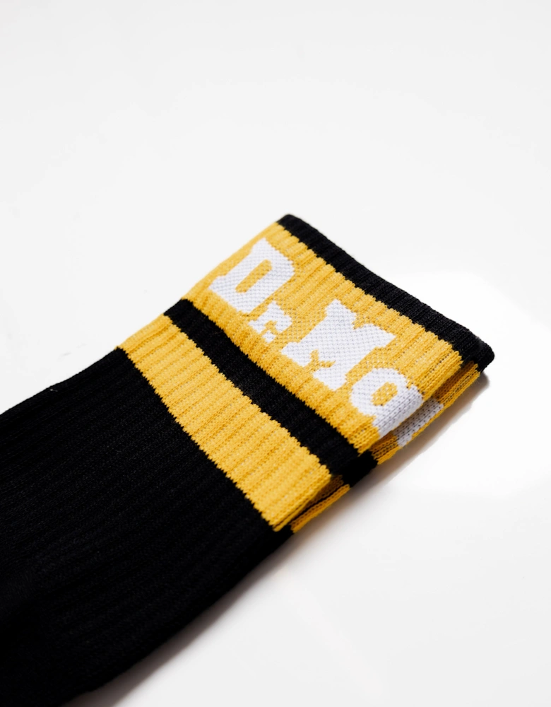 Dr. Martens Men's Crew Socks Black with Yellow Stripes