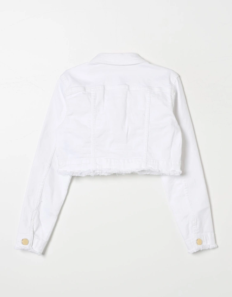 Cropped Denim Jacket Frayed Hem