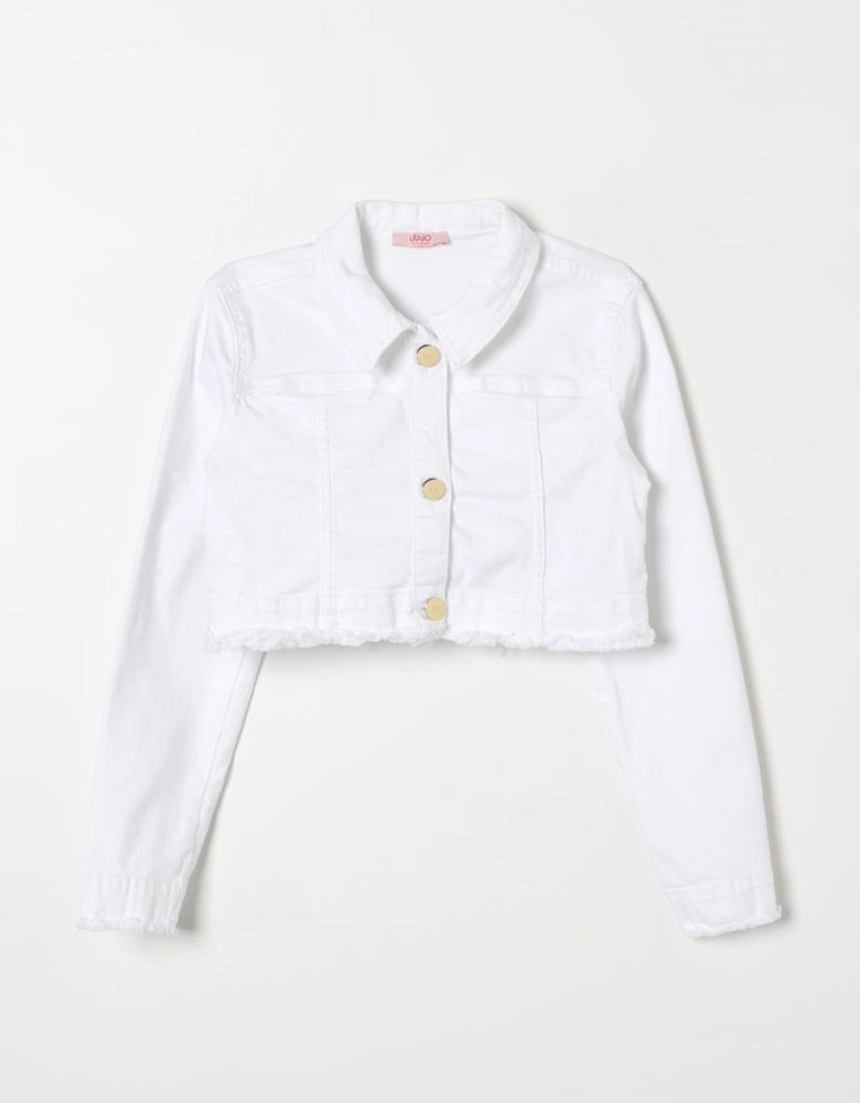 Cropped Denim Jacket Frayed Hem