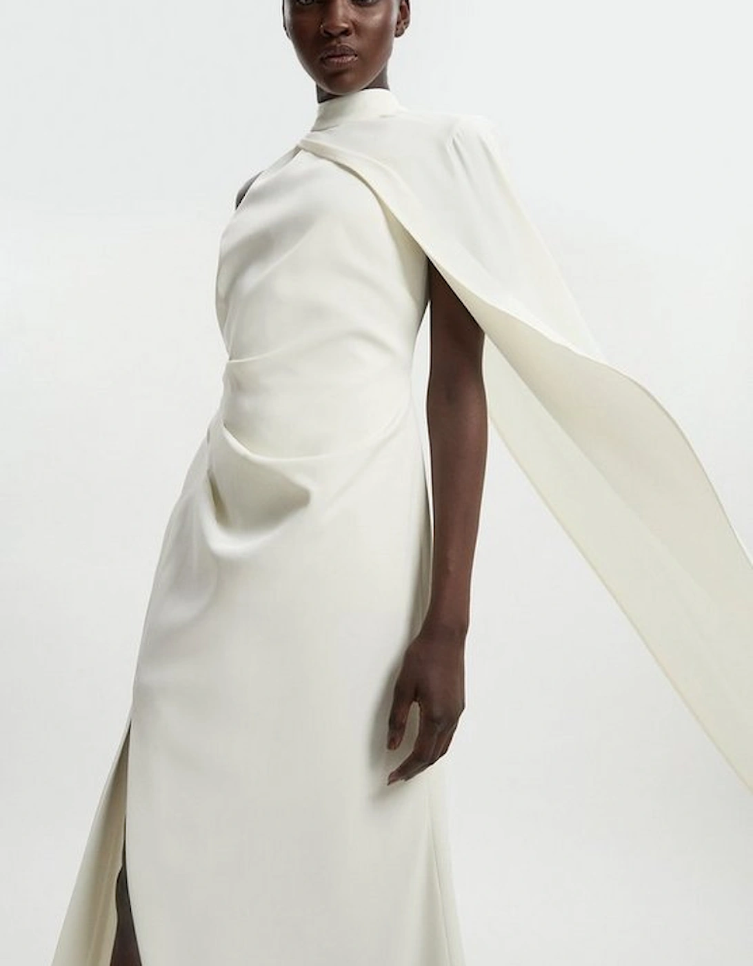 Soft Tailored One Shoulder Cape Sleeve Maxi Dress, 2 of 1