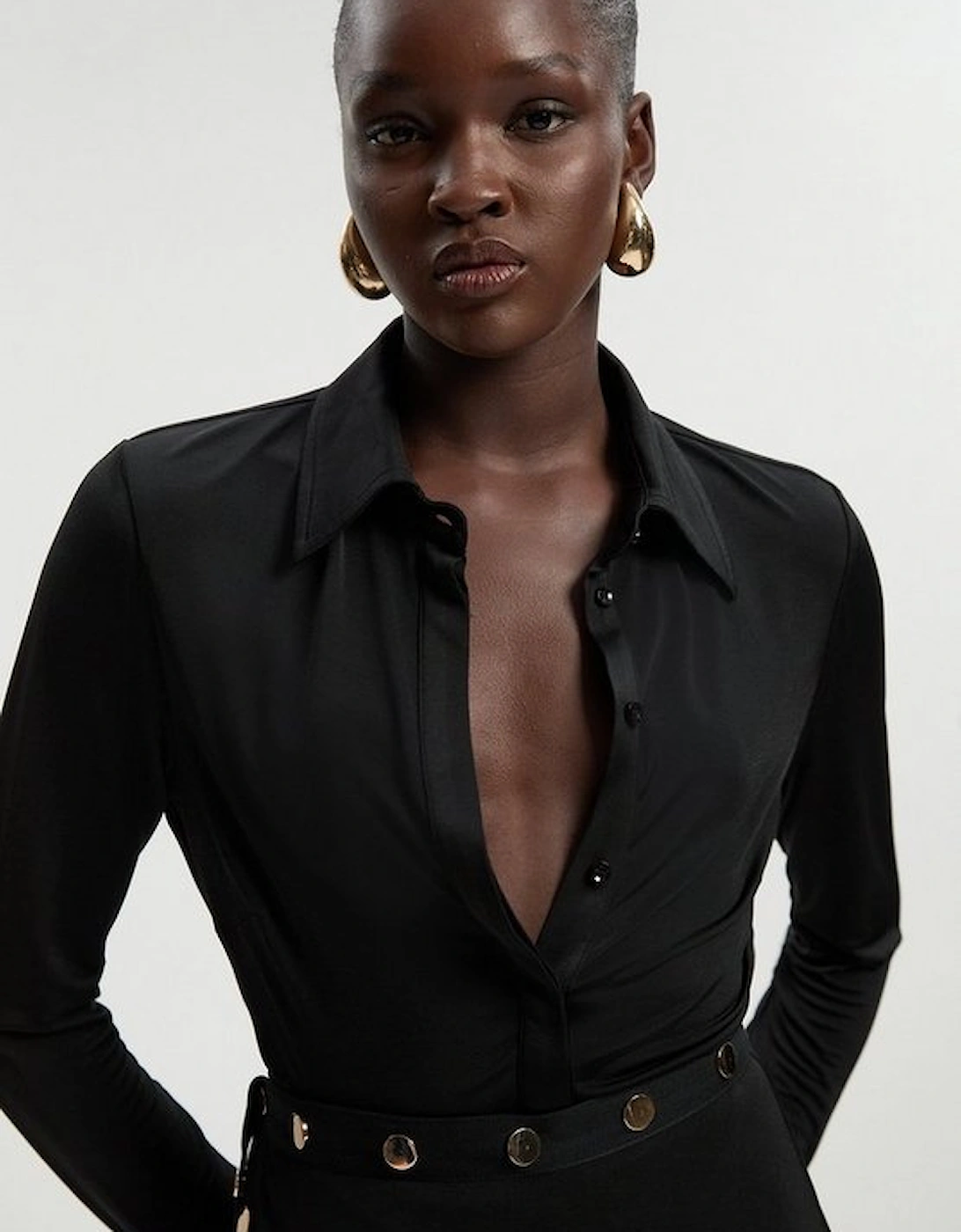 Drapey Crepe Slim Collared Shirt, 2 of 1