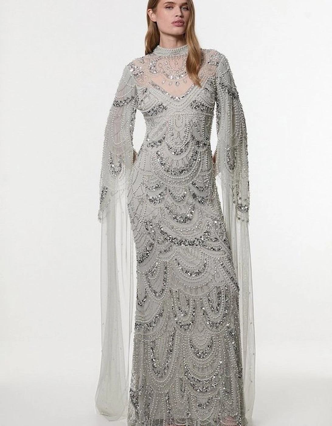 Premium Beaded Embellished Woven Midaxi Cape Dress, 2 of 1