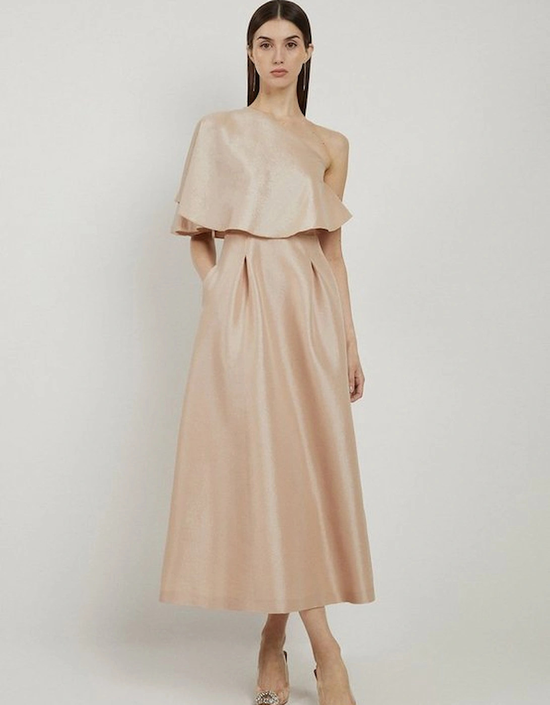 Petite Taffeta One Shoulder Ruffle Midi Dress, 2 of 1