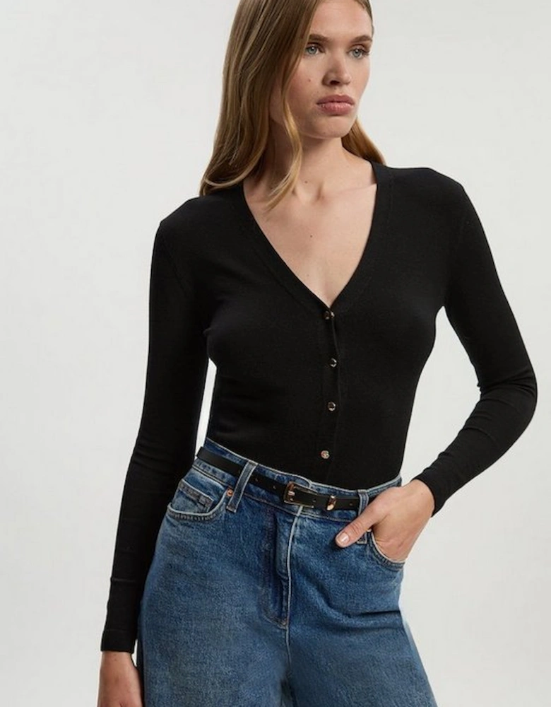 Viscose Blend Knitted Button Detail Cardigan