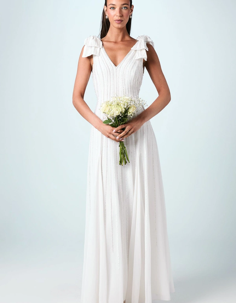 Bow Shoulder Embellished Maxi Wedding Dress