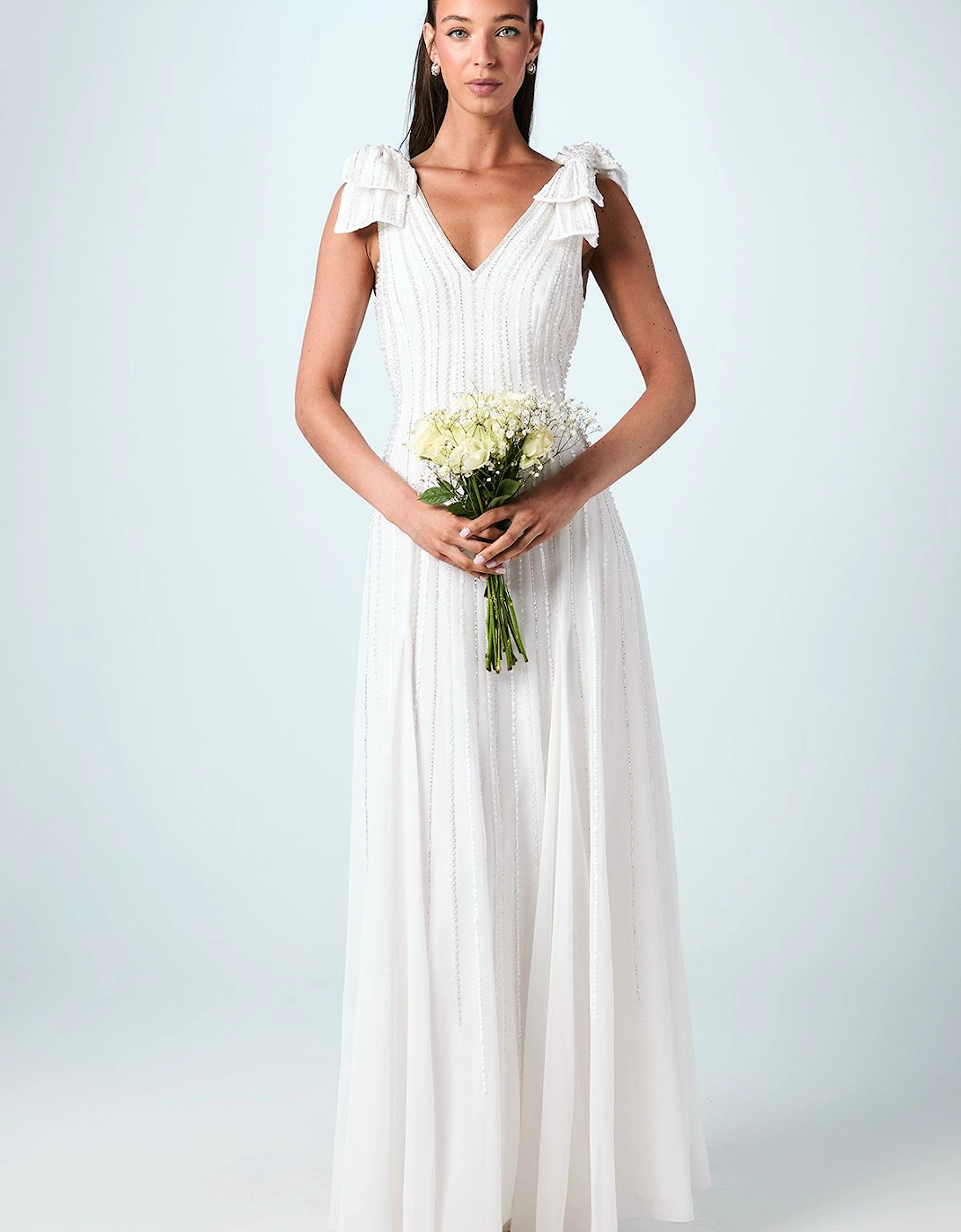 Bow Shoulder Embellished Maxi Wedding Dress, 2 of 1