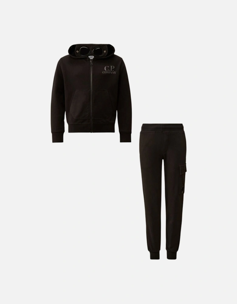 C.P. COMPANY BOYS BLACK HOODED TRACKSUIT CUF01A/COP002
