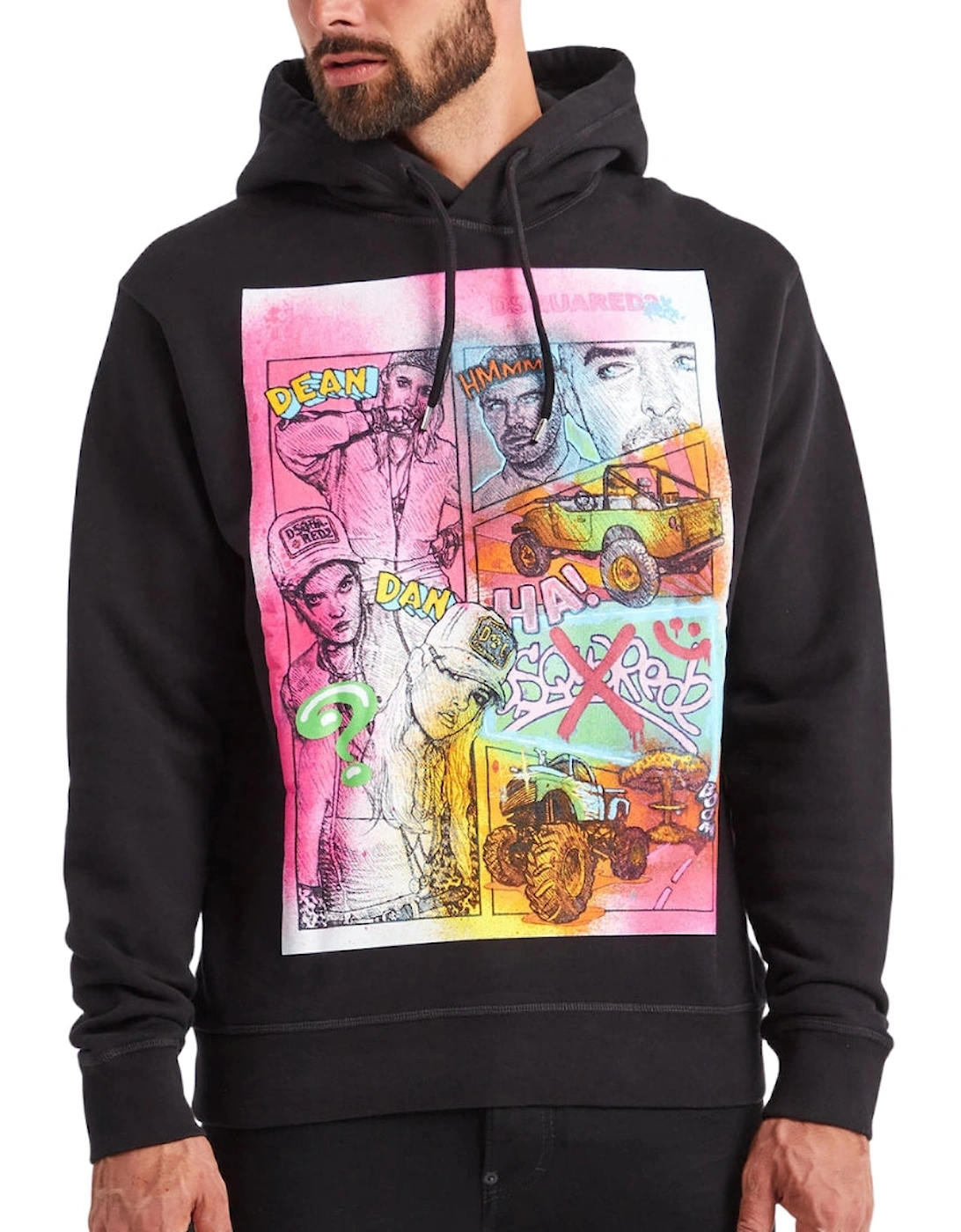 Comic Style Motif Black Hoodie, 4 of 3