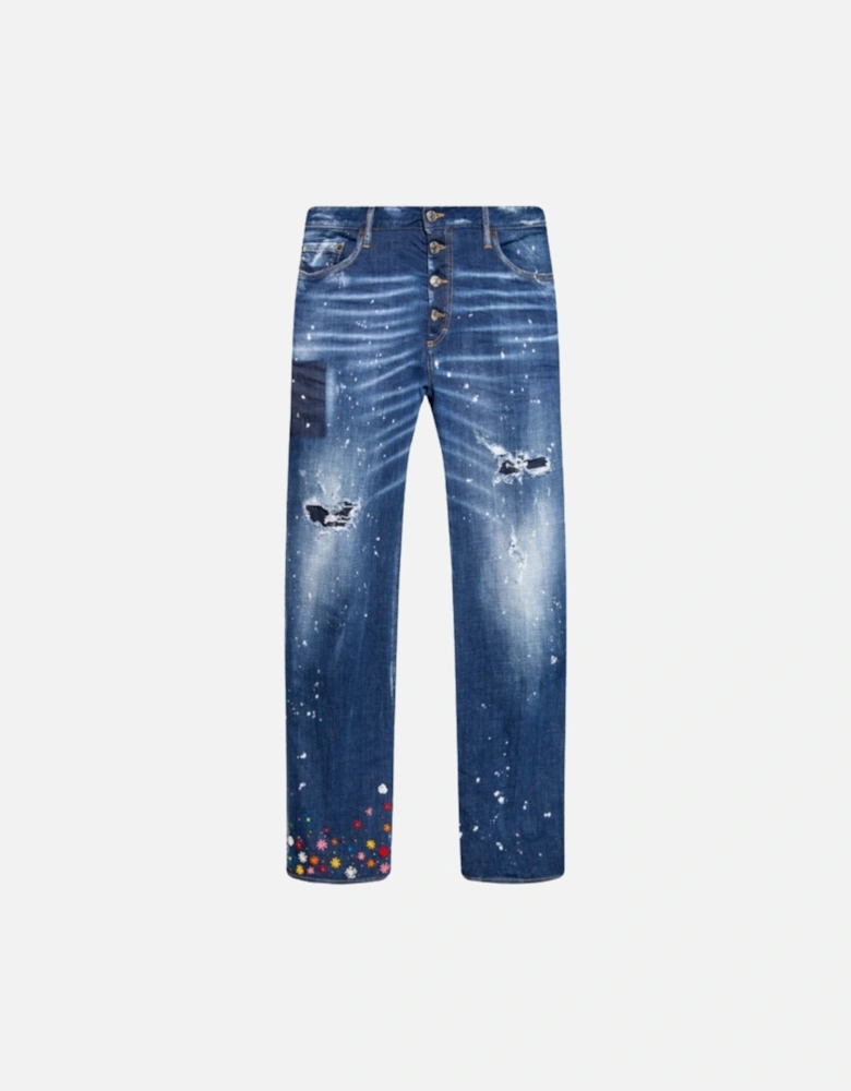 Roadie Jean Floral Pattern Blue Jeans