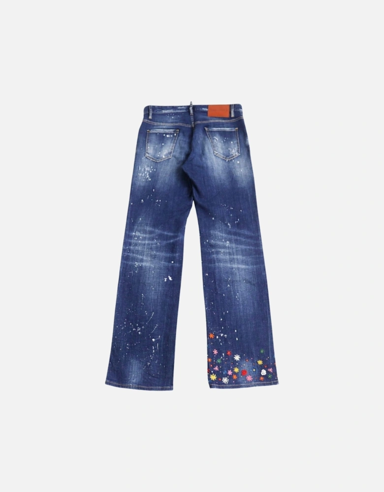 Roadie Jean Floral Pattern Blue Jeans