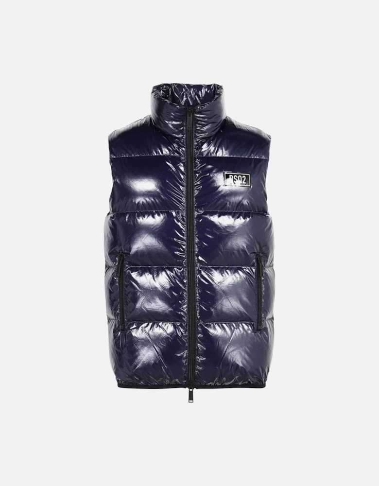 Down Filled  Shiny Navy Blue Gilet Jacket