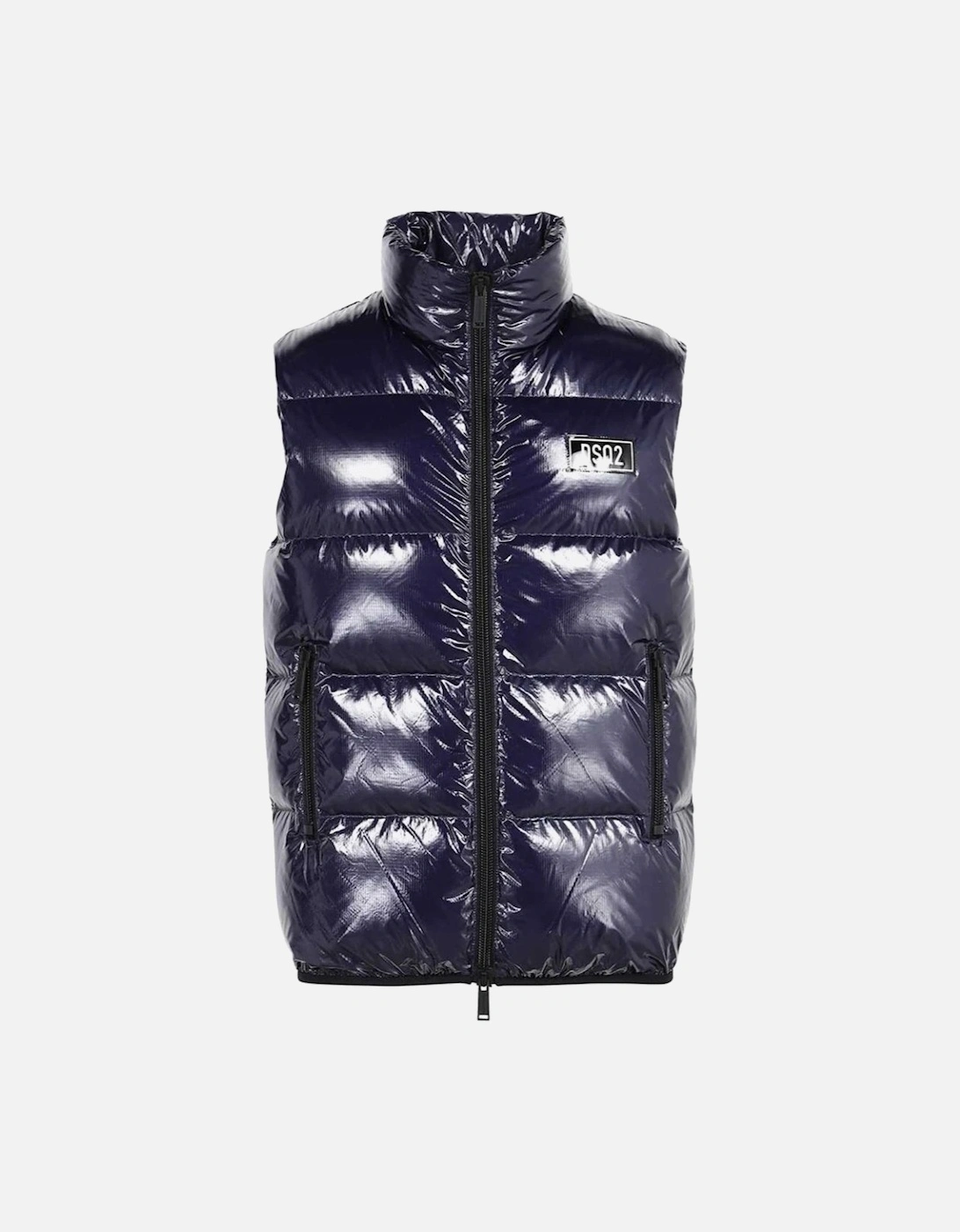 Down Filled Shiny Navy Blue Gilet Jacket, 3 of 2